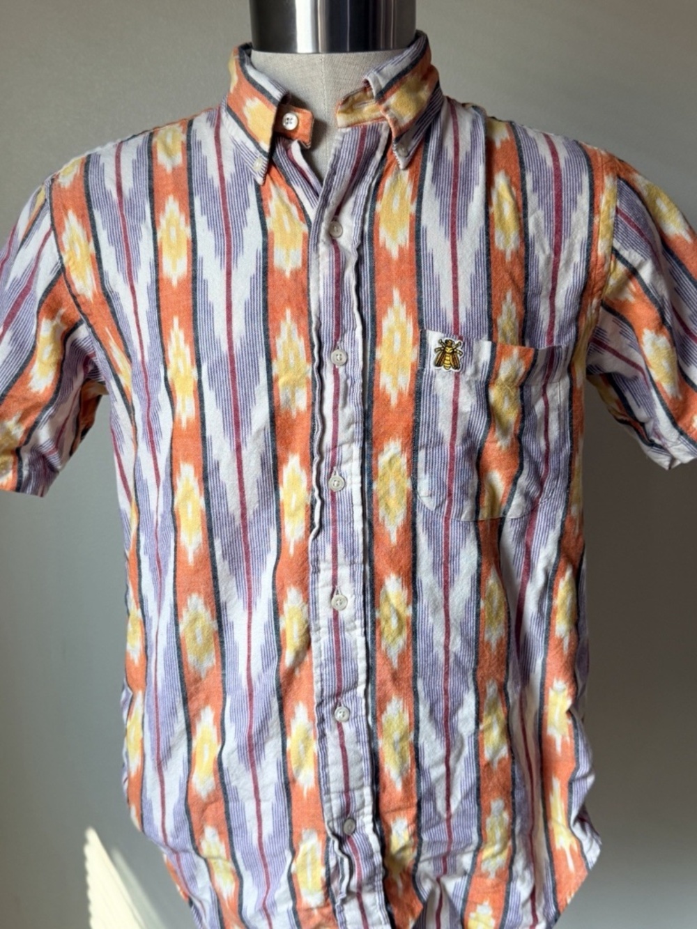 Bee Line by Billionaire Boys Club Aztec Print Button Front Short Sleeve Sz M